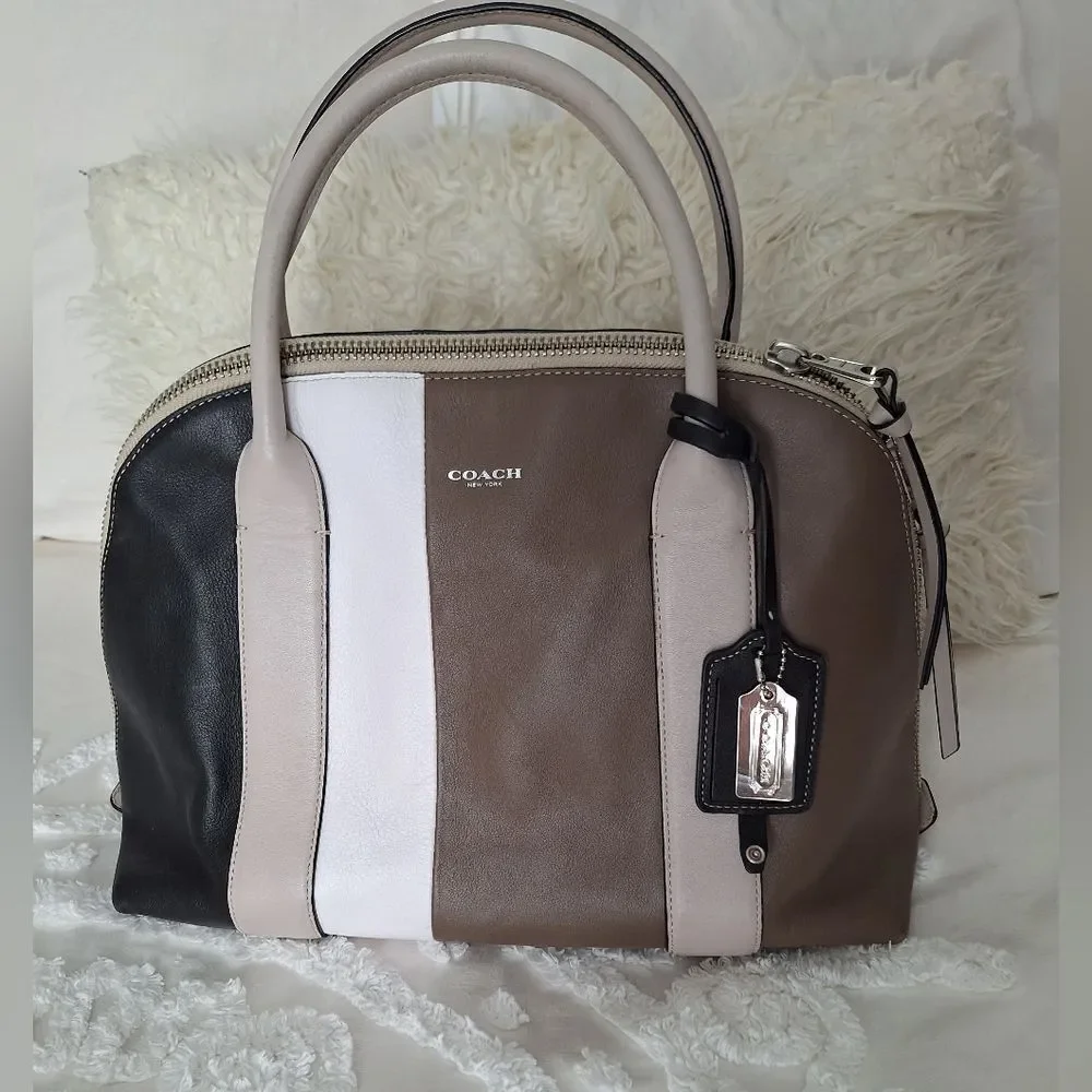 Coach Color Block Black, White, Brown, Leather Purse, Bowling Bag - Picture 4 of 16
